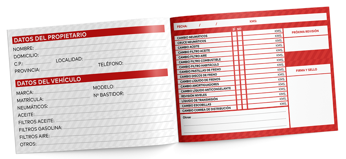 Cartilla de control de cambios y revisiones del vehículo.