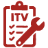 Icono de un bloc con las letras ITV y una llave inglesa que simboliza revisión pre-itv